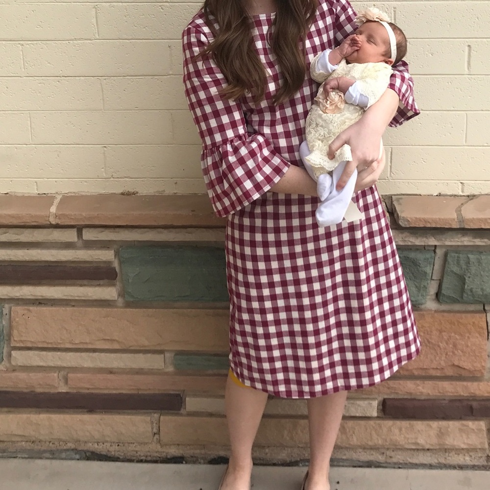 Burgundy gingham dress